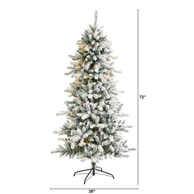 6ft Artificial Christmas Tree - Prelit Flocked Fir Tree with Warm Lights & Pine Cones - White - 72
