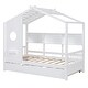 preview thumbnail 3 of 9, Wooden Twin Size House Bed With Trundle, Modern Design for Kids with Storage Shelf