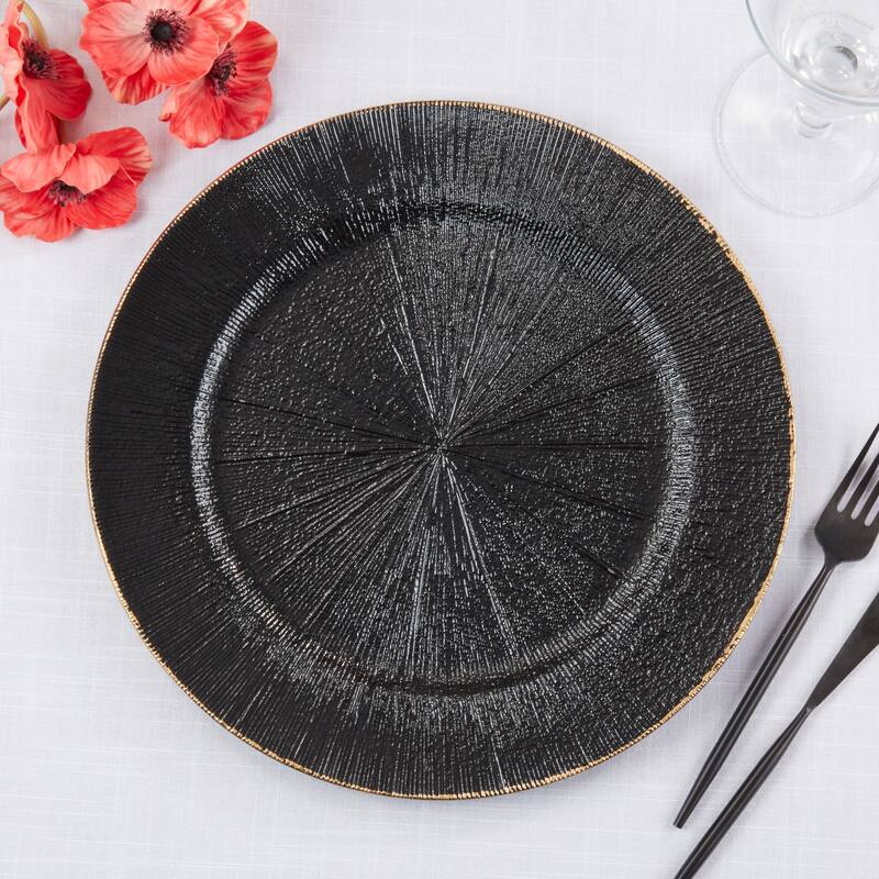 Textured Decorative Charger Plates (Set of 4) - Round Table Chargers for Dining & Entertaining, 13"
