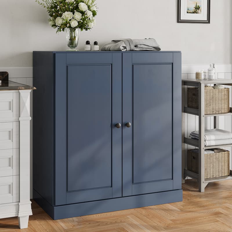 Palace Imports 100% Solid Wood Bathroom Storage Cabinet, Raised Panel Doors, Adjustable Shelves, 32" Wide, 35.75" Tall - Antique Blue