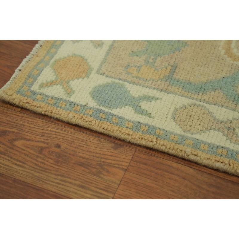 Vegetable Dye Floral Oushak Turkish Area Rug, Floral Geometric Carpet - 10' 6'' X 7' 10''