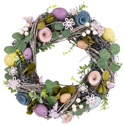 Speckled Eggs and Flowers Easter Wreath - 13"