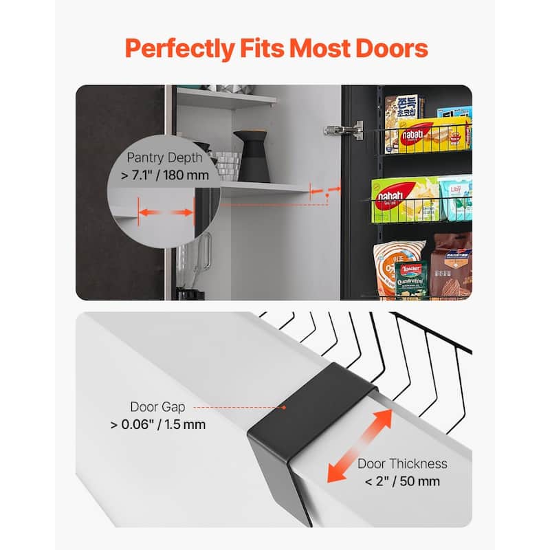 Pantry Organizer with Adjustable Baskets Wall Mount & Over Door Rack