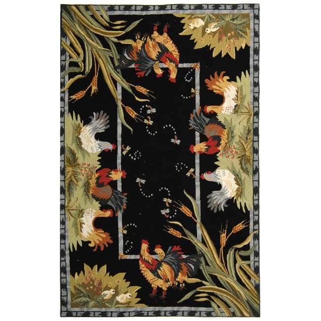 SAFAVIEH Handmade Chelsea Yauheniya French Country Rooster Wool Rug - 5'3" x 8'3" - Black
