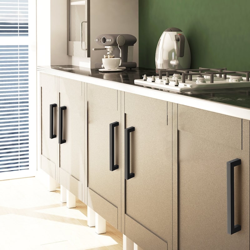 Matte Black Stainless Steel Cabinet Handles 10Pcs, No-Drill Design - 6.69 x 0.47 x 1.38 inches