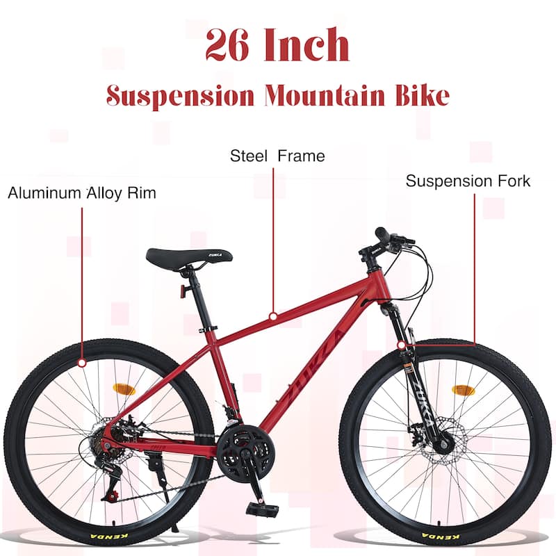 26-Inch Mountain Bike with 8-Speed Gears, Suspension Fork, Double Disc Brakes, and Kenda Tires for Adults