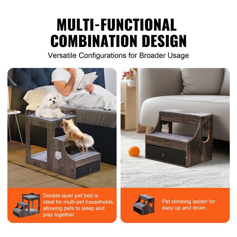 Pet Bunk Bed with Removable Stairs, Dog/Cat Window Perch with Storage, Multi-Level Bed Window Perch Dog Bedside Sleeper Couch