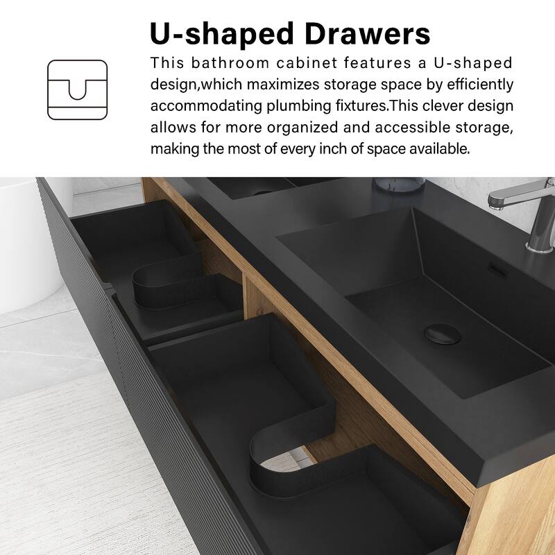 Floating Bathroom Vanity in Natural Oak with Integrated Resin Top