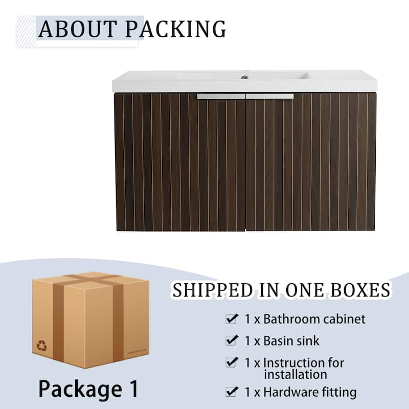 BNK 24"/30"/36" Single Sink Bathroom Vanity with Soft Close Door, Modern Floating Vanity
