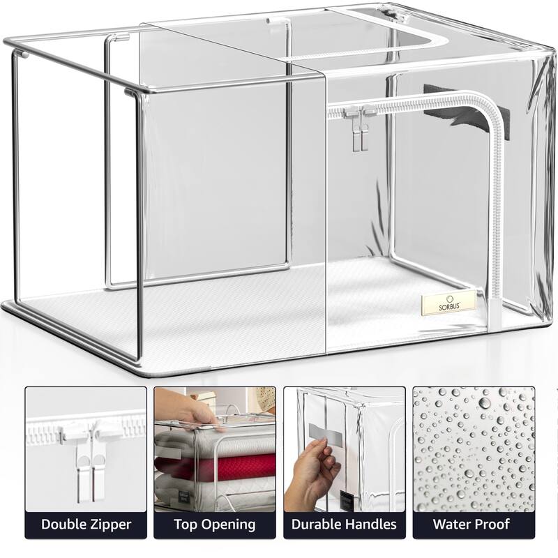 Sorbus Storage Bins with Metal Frame - Stackable & Foldable Clothes Organizer Bags with & Carry Handles Organization