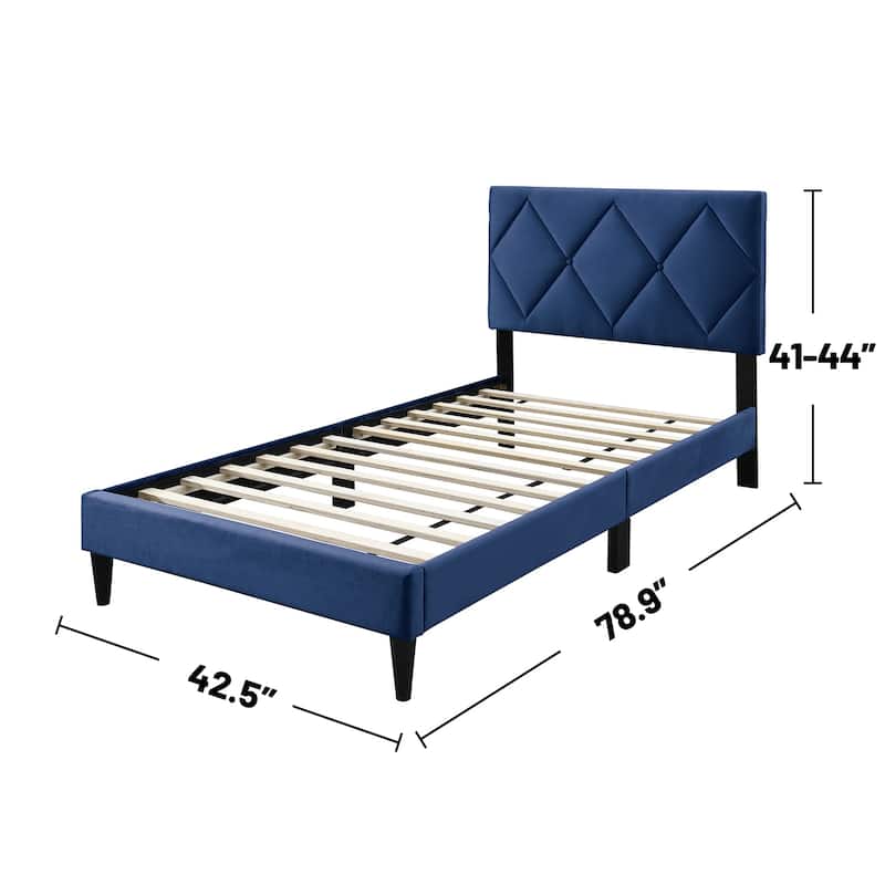 Velvet Upholstered Adjustable Headboard Twin Bed with Tufting Design