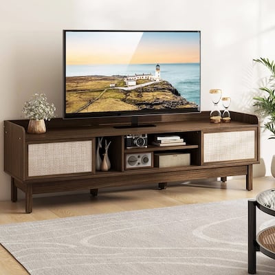 Wooden TV Stand for TVs up to 65" W/ Adjustable Shelf & Sliding Doors - 58 inches