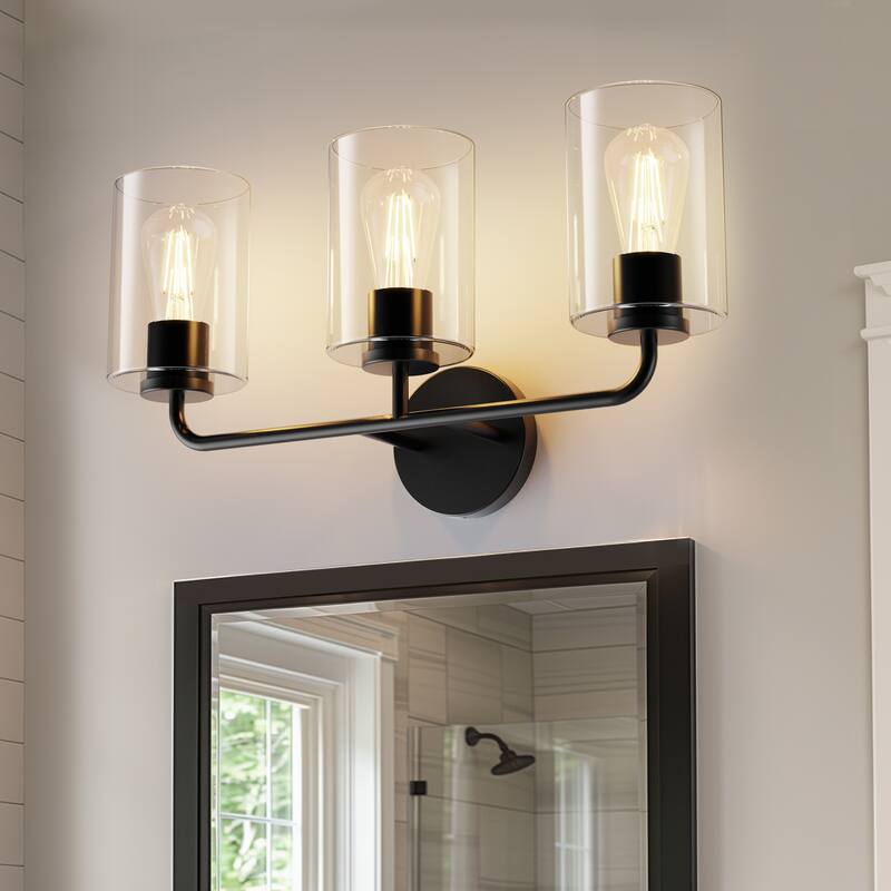 YANSUN Black Metal Light Rod Hardware Light Accessories for 3-Light Mirror Light, Round Wall Box, Metal Bend Tube, E26 Base