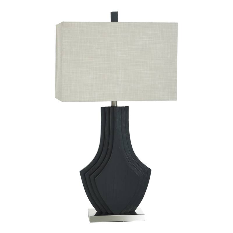 Black Layered Table Lamp - Matte Black Finish on Polyresin Body - Natural Shade - Satin Black, Brushed Nickel, Natural