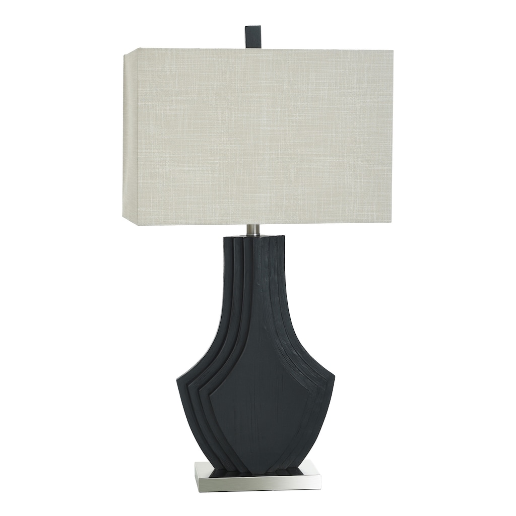 Black Layered Table Lamp - Matte Black Finish on Polyresin Body - Natural Shade