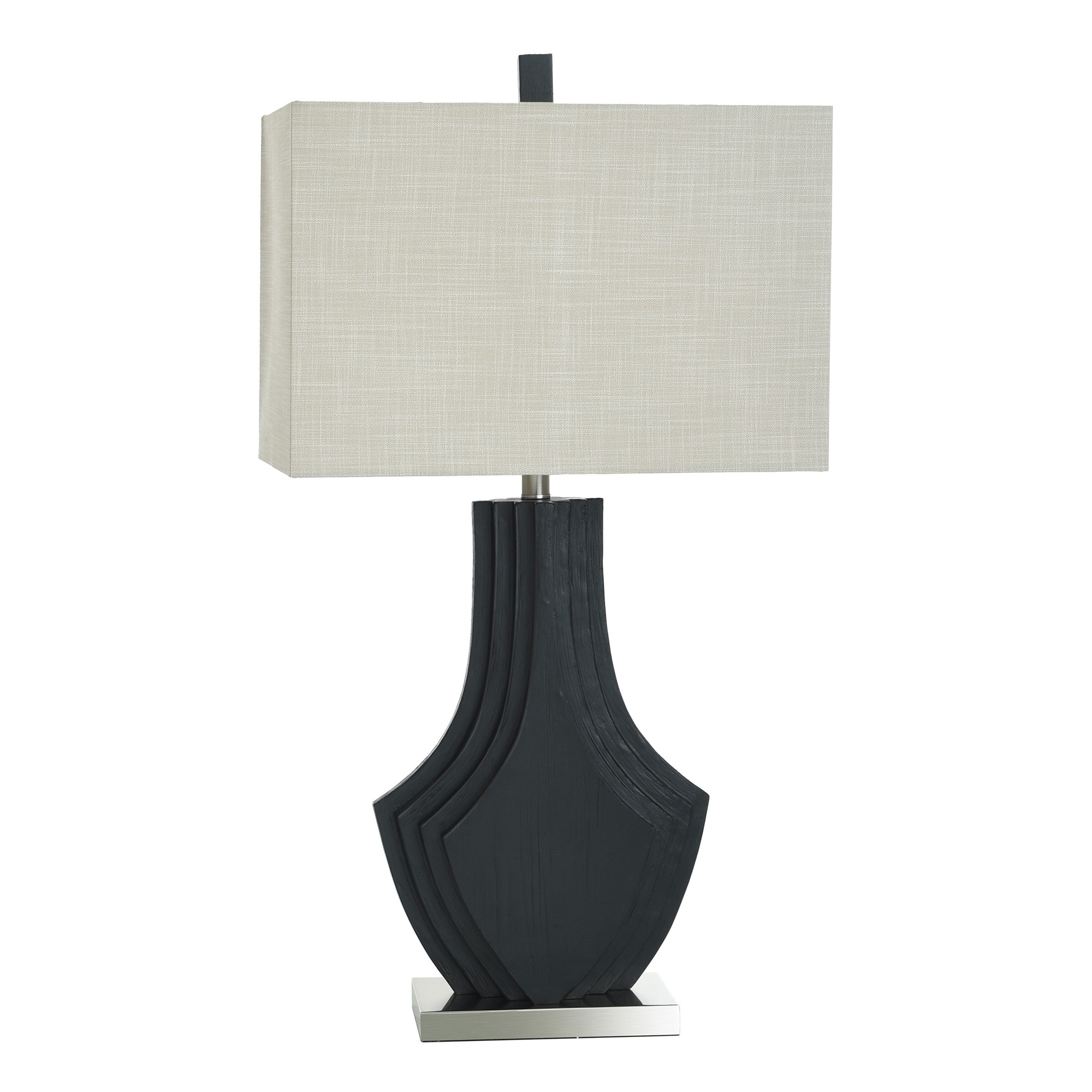 Black Layered Table Lamp - Matte Black Finish on Polyresin Body - Natural Shade