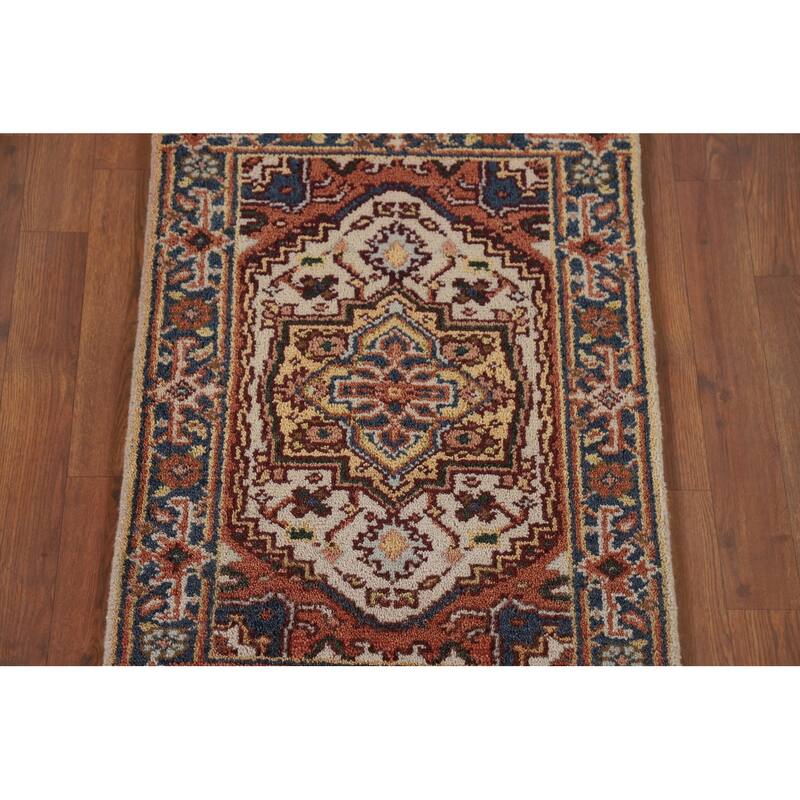 Heriz Serapi Indian Accent Rug Hand-Knotted Beige Wool Carpet - 2'0" x 3'0"