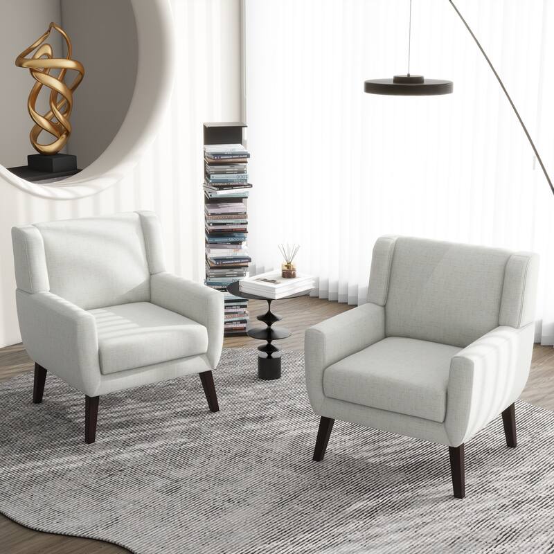 Modern Upholstered Linen Armchair Accent Chair Set of 2