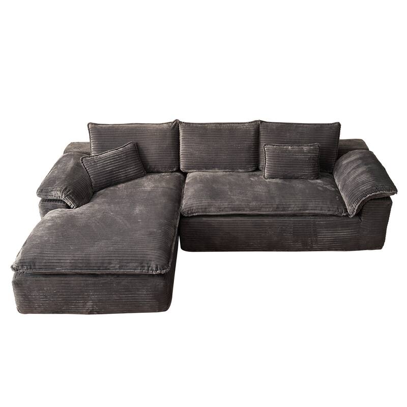 HOOOWOOO Modern Corduroy Fabric L-shaped Sectional Couch Chaise Sofa