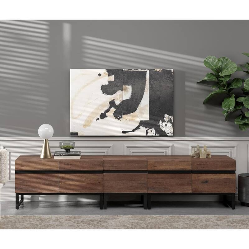 WAMPAT Modern TV Stand for TVs up to 50 inch TV, 2 in 1 Entertainment Center TV Console with Storage Cabinets and Metal Base