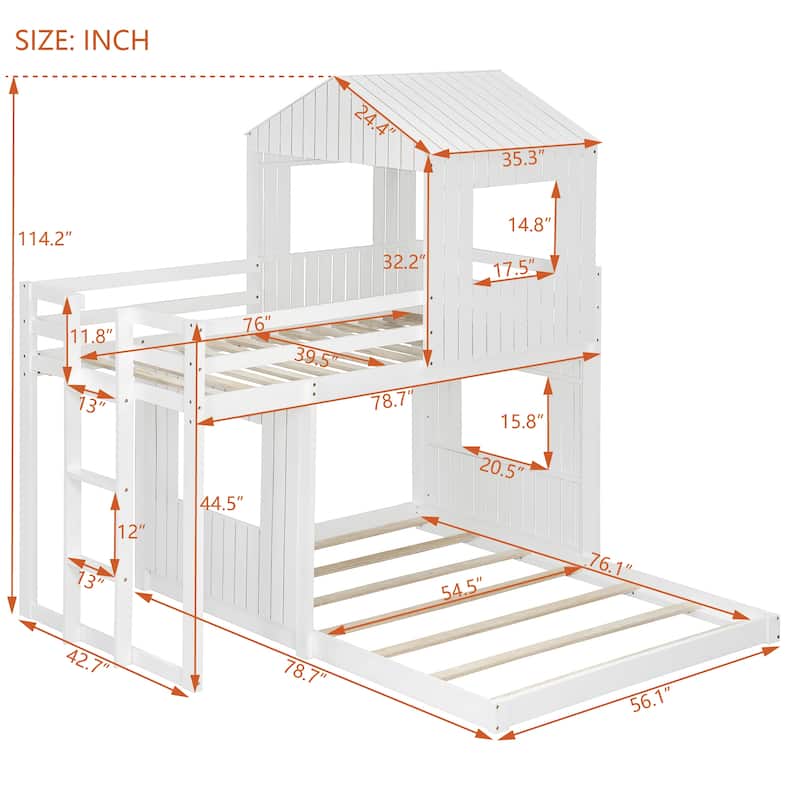 Merax Wooden Twin over Full Bunk Bed with Playhouse, Farmhouse, Ladder and Guardrails