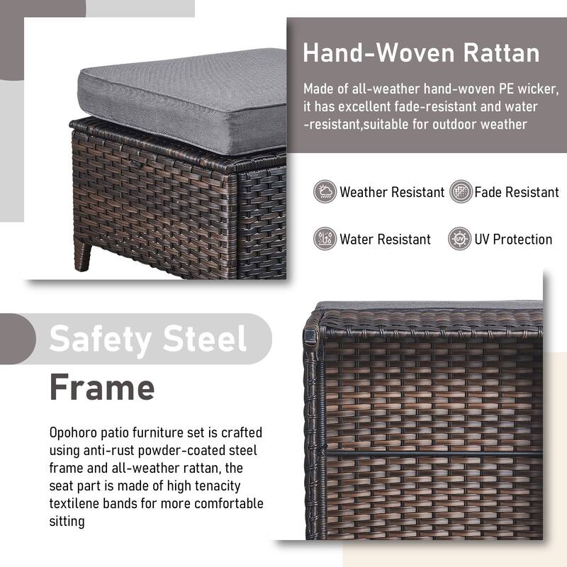 Outdoor Patio Footstool Ottomans with Cushion Brown-Grey - Brown