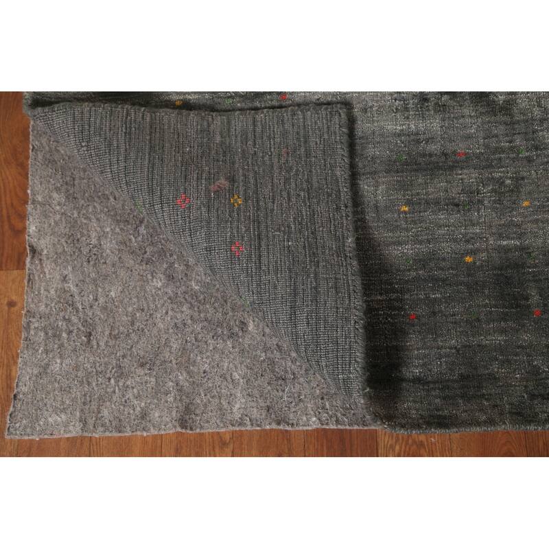 Dark Gray & Green Gabbeh Oriental Area Rug Hand-Knotted Wool Carpet - 7'11" x 9'10"