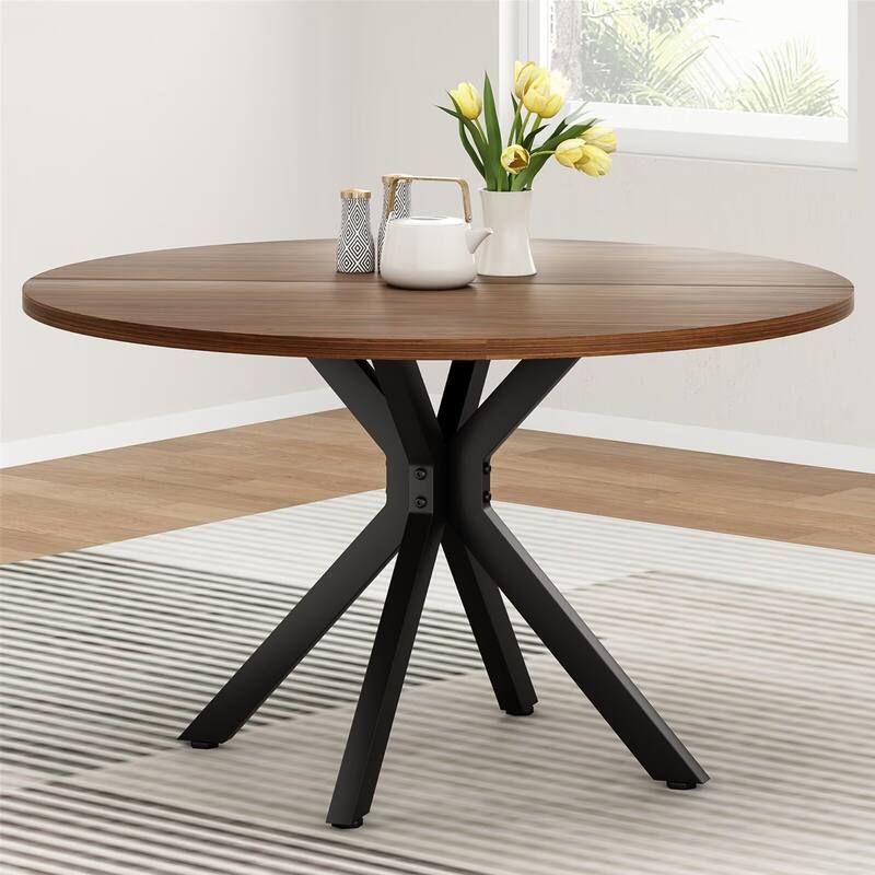 47.2" Solid Wood Dining Kitchen Table for 4-6 People with Intersecting Pedestal Base