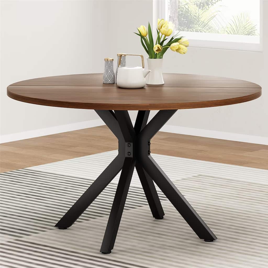 47.2" Solid Wood Dining Kitchen Table for 4-6 People with Intersecting Pedestal Base