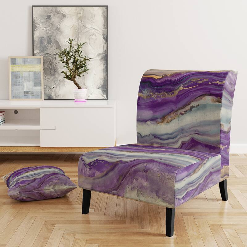 Designart "Coast Blue Sea Waves Watercolour" Upholstered Abstract Accent Chair - Modern Arm Chair For Bedroom - Slipper Chair - Purple