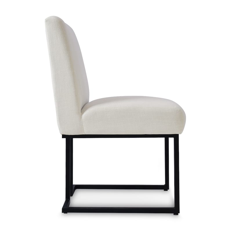 Chenille Upholstered Dining Chair with Black Metal Legs