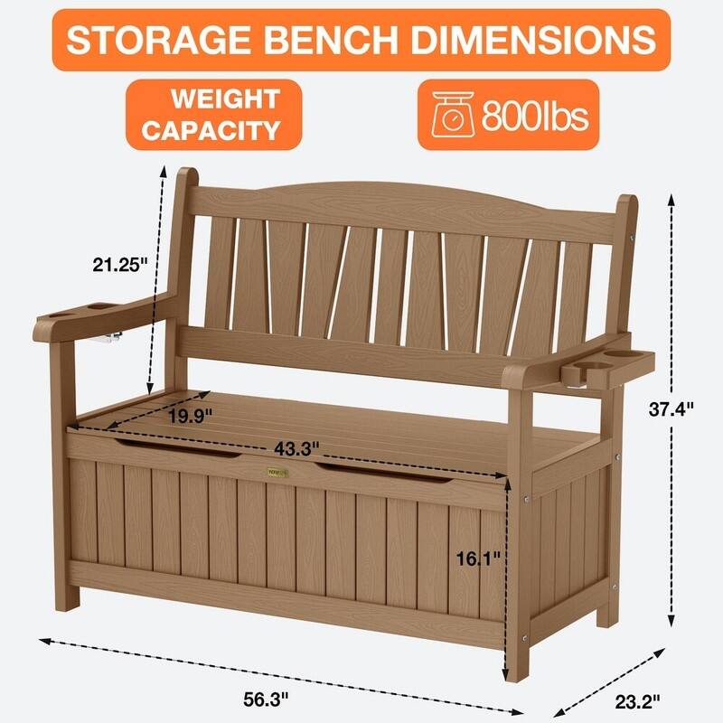 WINSOON All-Weather HIPS Outdoor Garden Bench, 56" Adirondack Outdoor Patio Bench