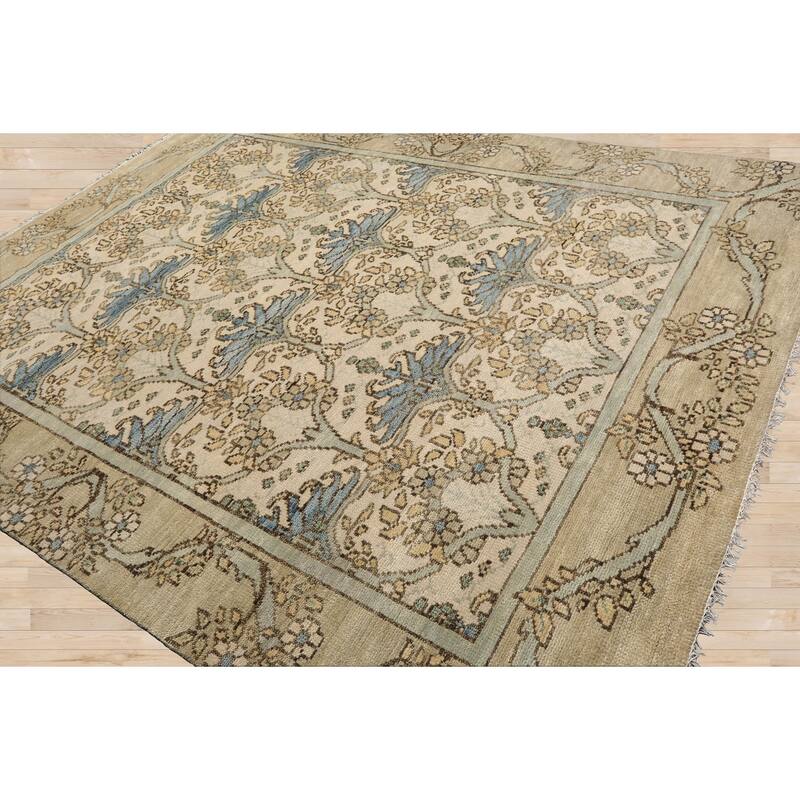 Hand Knotted Beige Arts & Craft William Morris Oushak Wool Area Rug
