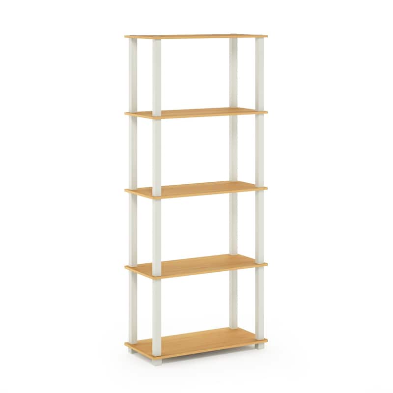 5 Tiers Wood Household Shelving Unit in Beech/White (23.6 in. W x 57.4 in. H x 11.6 in. D) - 23.6
