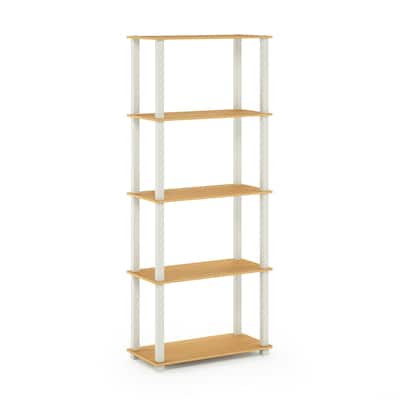 5 Tiers Wood Household Shelving Unit in Beech/White (23.6 in. W x 57.4 in. H x 11.6 in. D) - 23.6