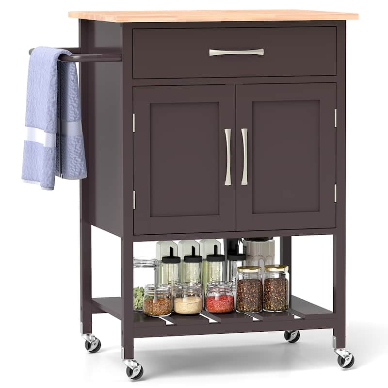 Gymax Rolling Kitchen Island Cart w/ Drawer 2-Door Storage Cabinet - Brown