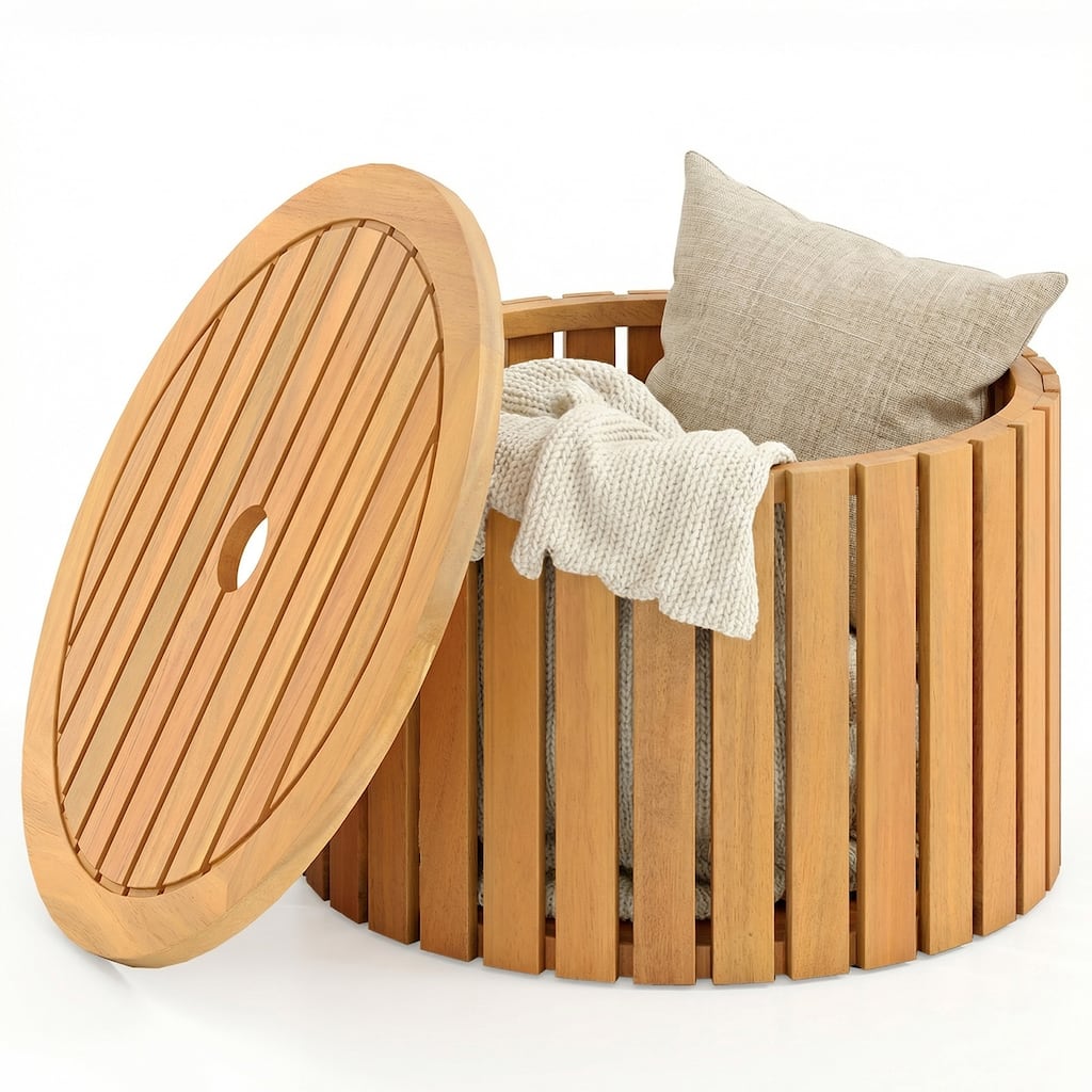 Gymax 2-in-1 Outdoor Side Table w/Storage Umbrella Hole & Removable