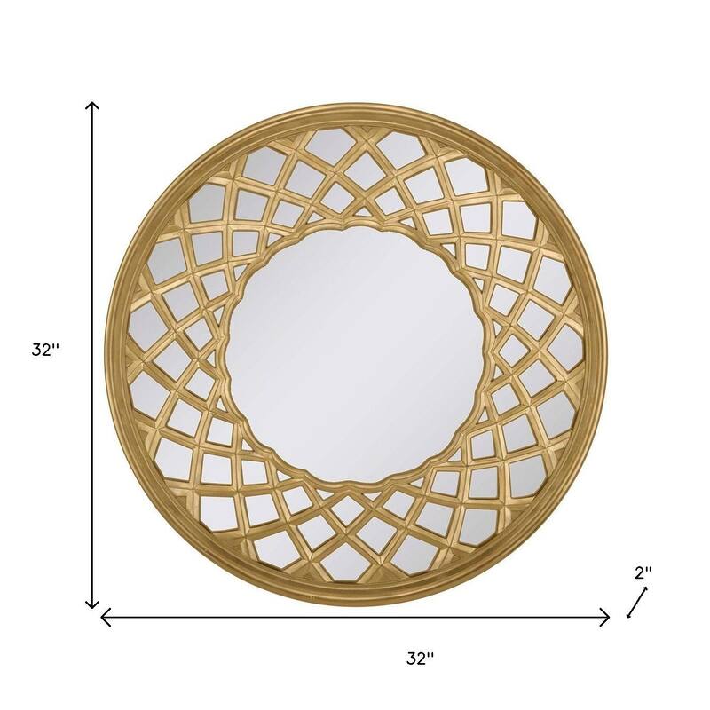 HomeRoots 32" Gold Round Accent Mirror - 32.00 in. x 32.00 in. x 2.00 in.