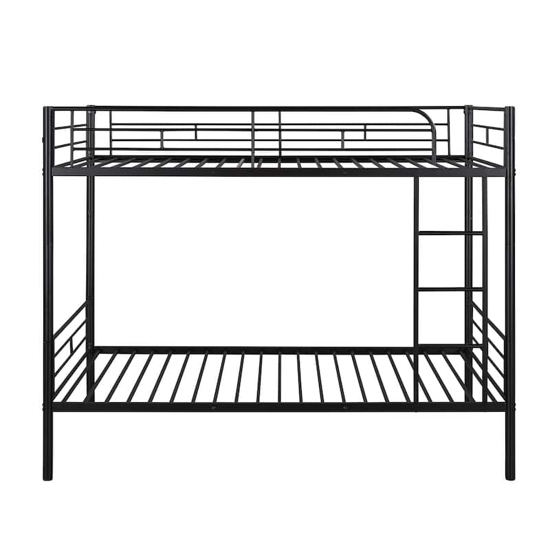 Black Twin over Twin Metal Bunk Bed with Fence and Ladder for Kids