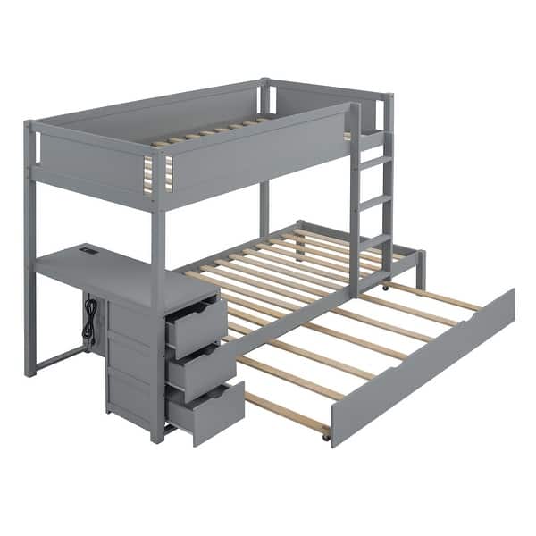 slide 2 of 31, Twin over Twin Bunk Bed with Trundle, Storage and Desk Grey