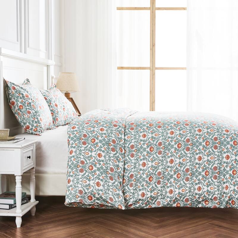Printed Design Cotton Collection Orange Floral Crafted Duvet Set
