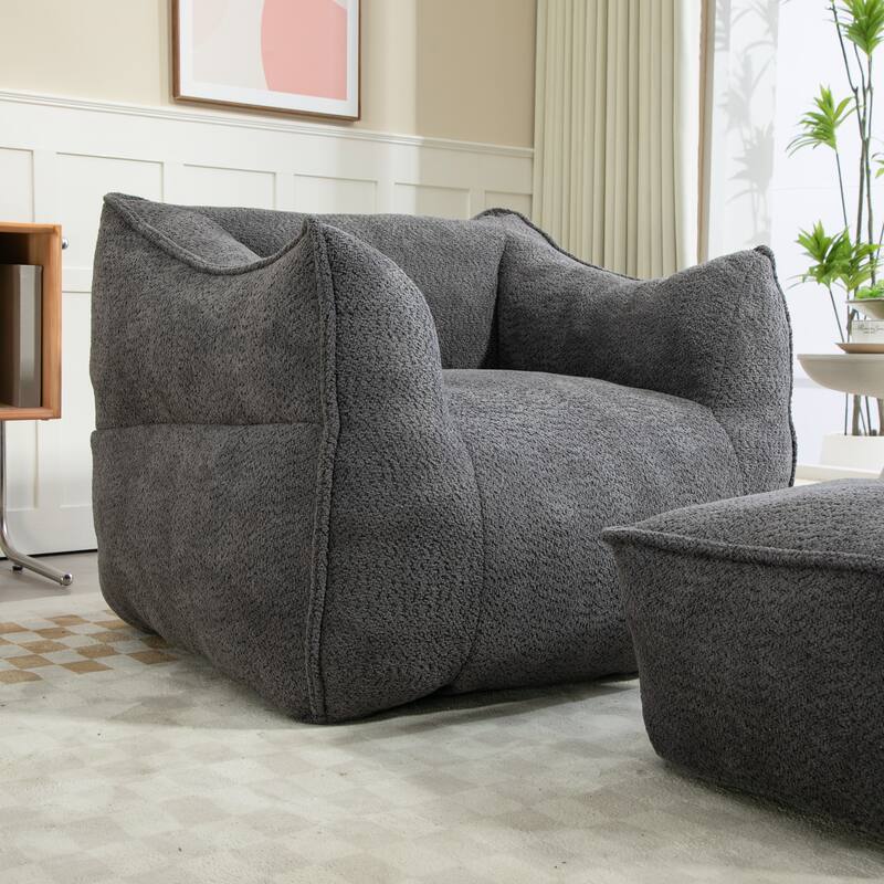 GDFStudio - COOLMORE Boucle Bean Bag Chair with Memory Foam Filling for Ultimate Comfort