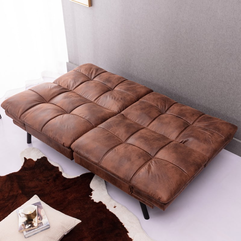 Convertible Futon Loveseat Sofa Bed Folding Sleeper Loveseat PU Leather