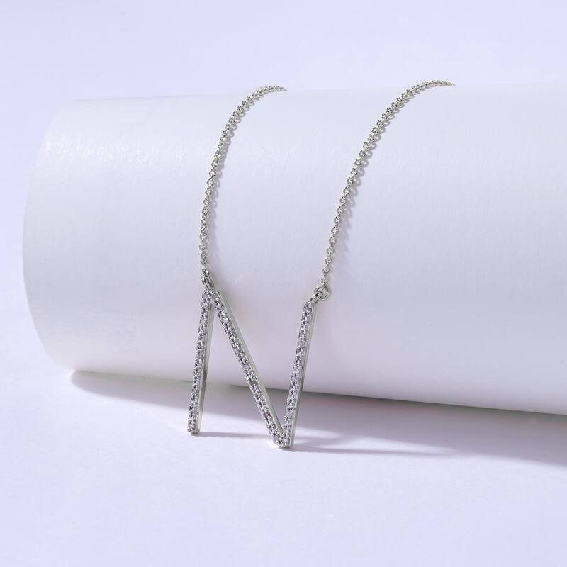 1/20ct TDW Diamond Classic Initial Pendant Necklace in Silver for Women - N - White