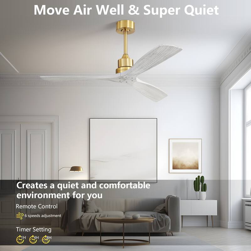 52''/60" Large Ceiling Fan without Lights, Remote Control and Reversible Motor Included, 3 Wood Blades