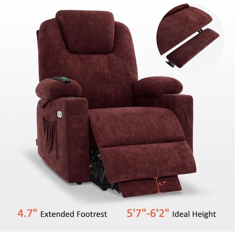 MCombo Large Power Lift Recliner Chair with Massage, Cup Holders, Extended Footrest, Fabric 7516