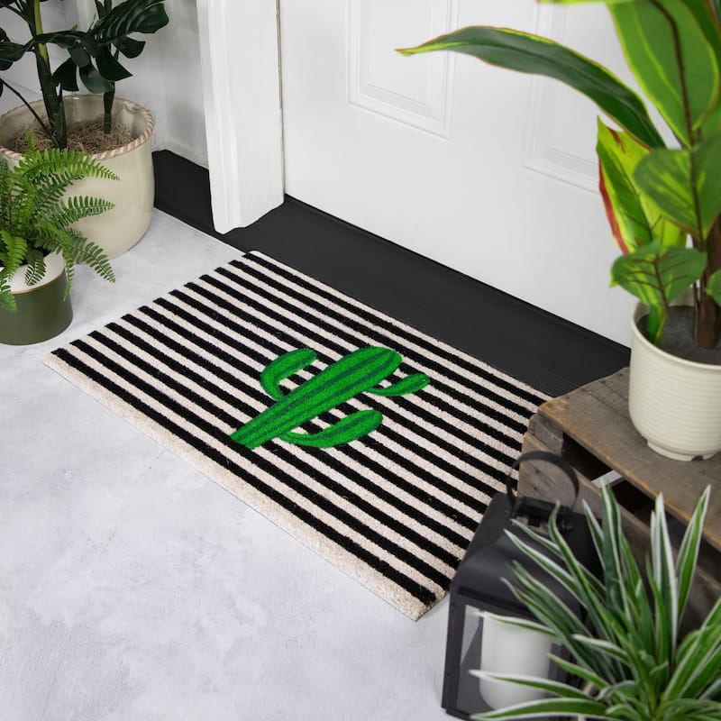 Green Cactus Striped Natural Coir Outdoor Doormat 18" x 30" - 18