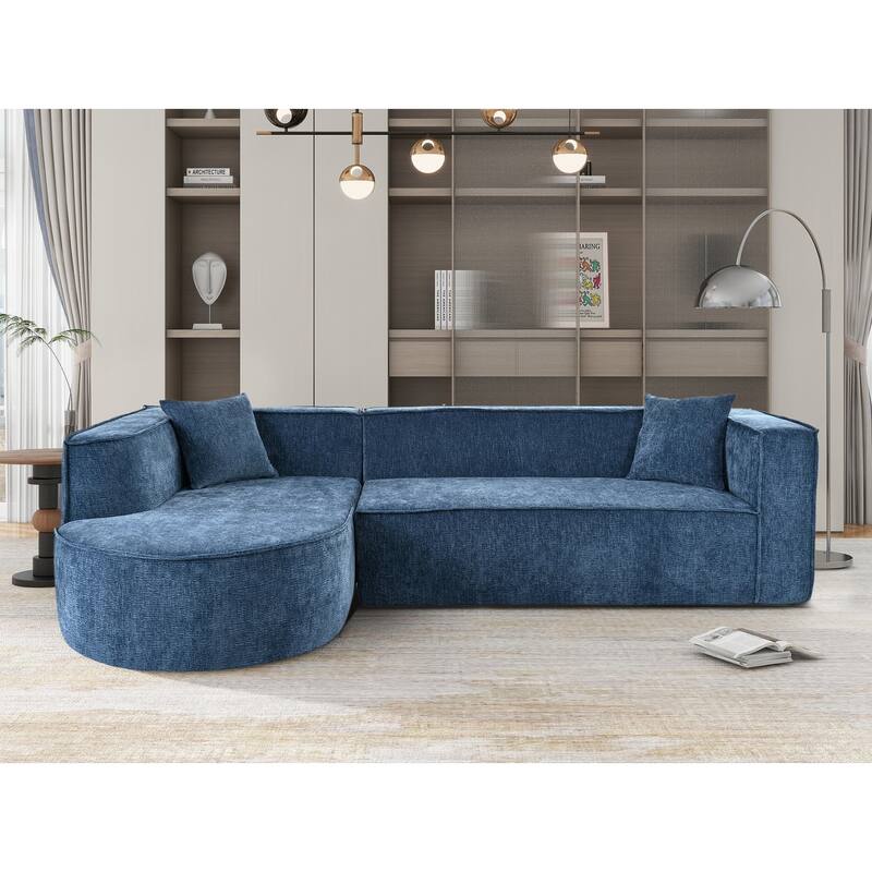 Modern Sectional Sofa, Chenille Modular L-Shape Sofa Couch with 2 Plush Throw Pillows, Curved Sponge Sleeper Couch