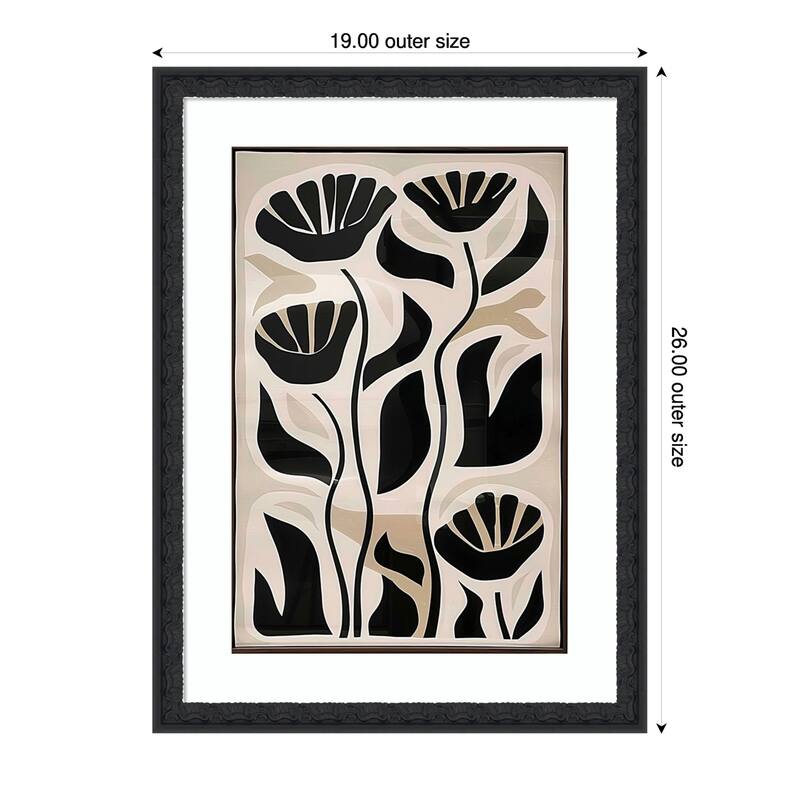 Floral Contrast by Tradelink inhouse artist Wood Framed Wall Art Print - Bethany Black - 19 x 26 in