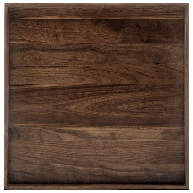 KINWELL Square Black Walnut Wood Serving Tray Ottoman Tray with Handles